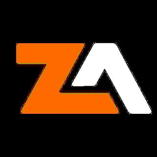 Orange and white geometric logo consisting of the letters Z and A on a black background